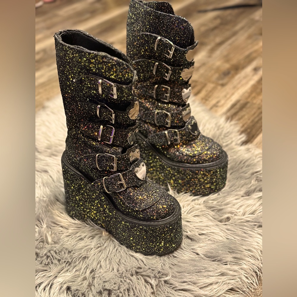 Demonia Glitter Platform Boots.